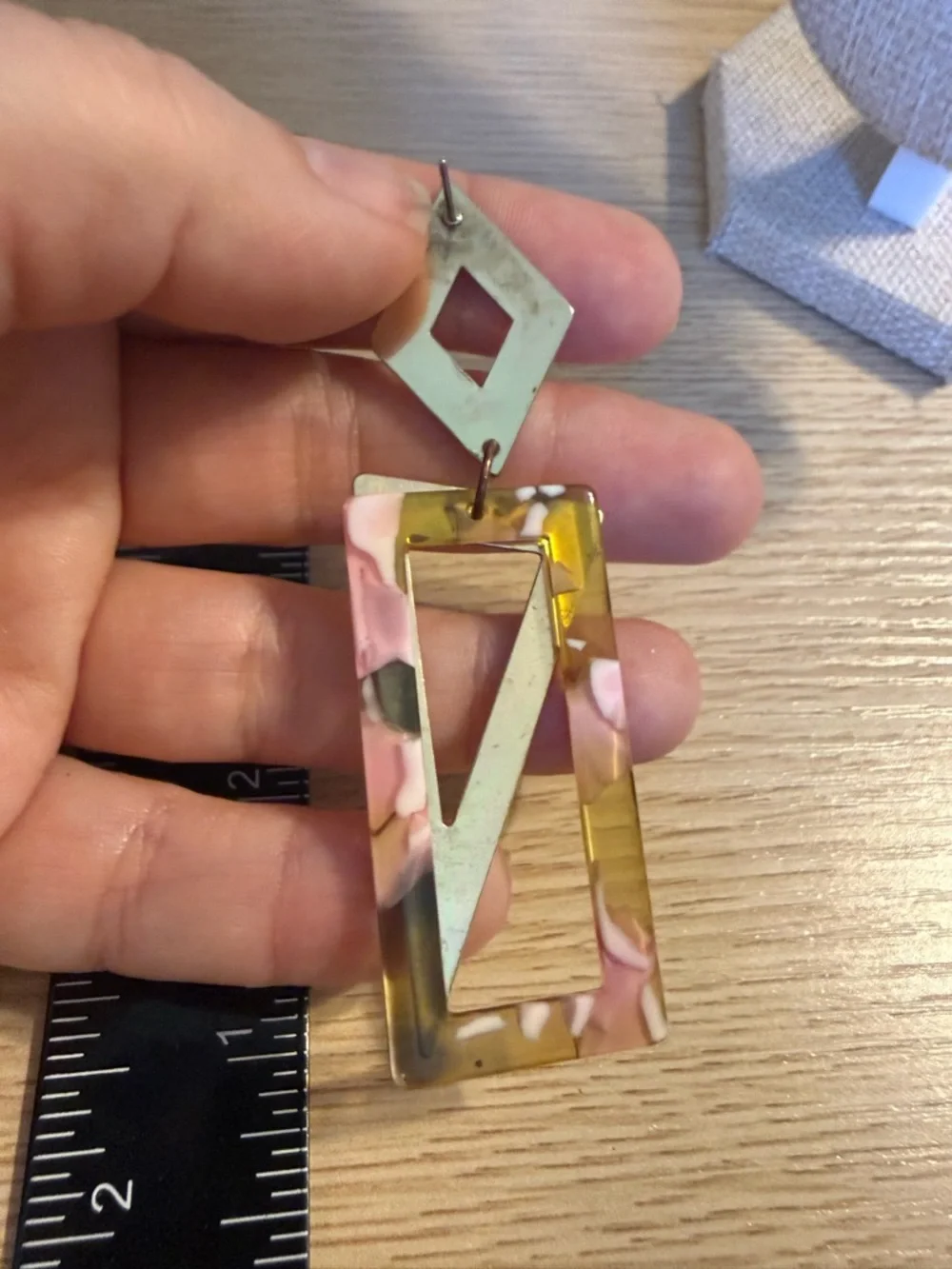Gold Tone Pink‎ Acrylic Long Dangle Statement Earrings